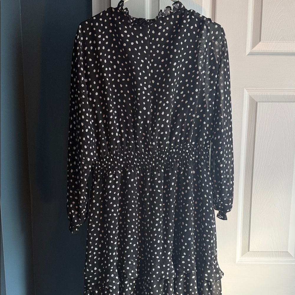 Black and White Ling Sleeve Polka Dot Dress - Picture 5 of 5